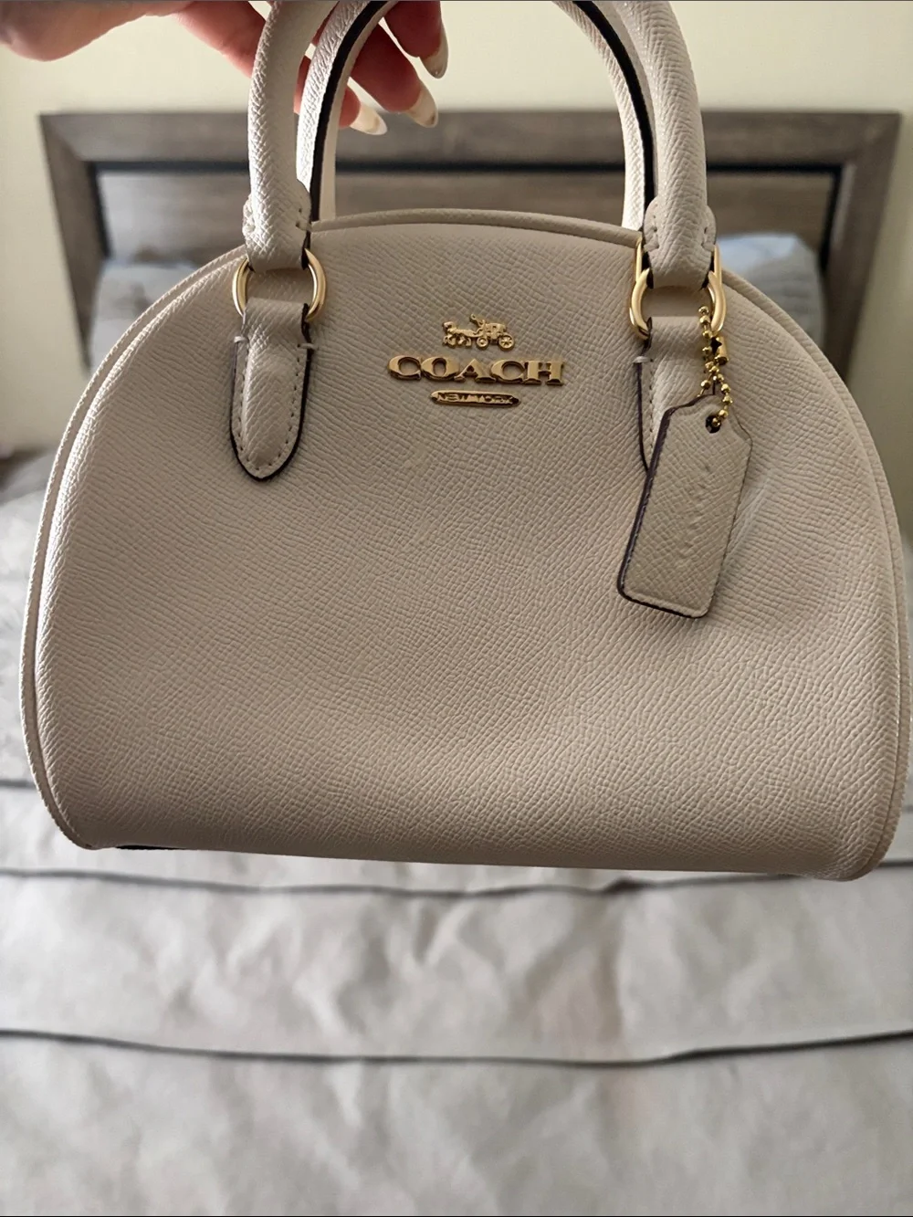 Coach Pebbled Leather Dome Satchel in Cream with Gold Hardware